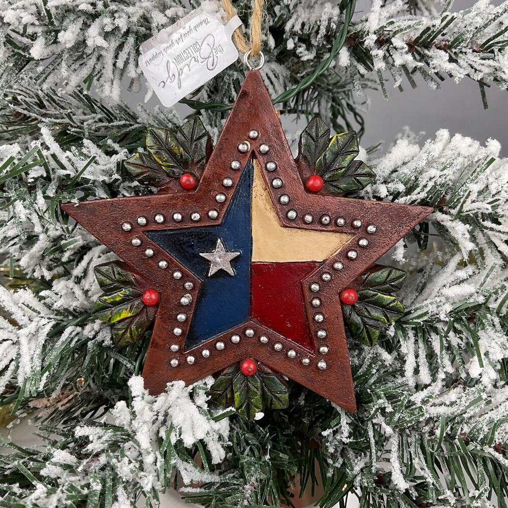 Christmas Tree Ornament-Star With Red White Blue Flag-The Bridge Collection